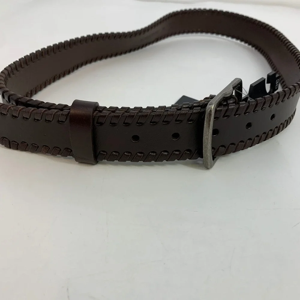 Nordstrom Mens Dark Brown‎ Leather Belt Size 36 Braided Edge New With Tags
